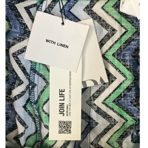 New Zara Chevron Blue Black White Green Linen Blend Pants Large - Picture 6 of 7